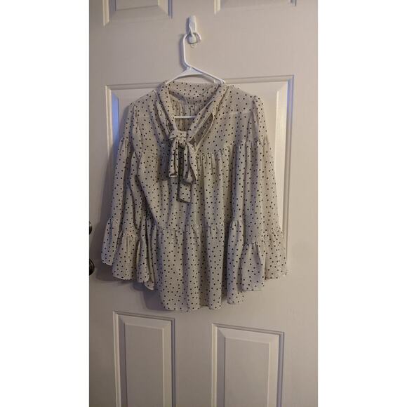 Vestique Small Cream Polka Dot Blouse w/ Tie. Sheer with lining   Coquette Y2K, - Picture 2 of 9